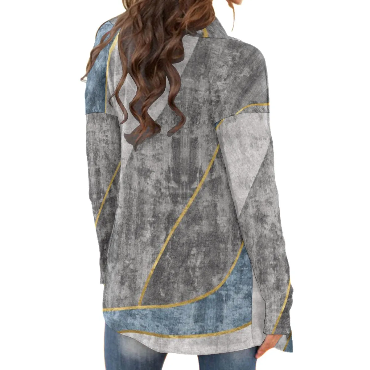 13All-Over Print Women's Cardigan With Long Sleeve gray and blue print