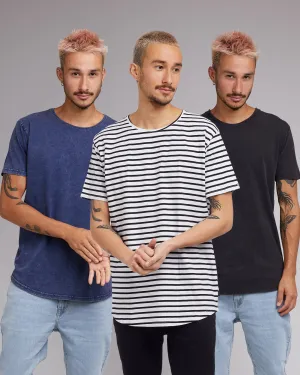 Acid Tail Tee 3 Pack Stripe, Navy & Black