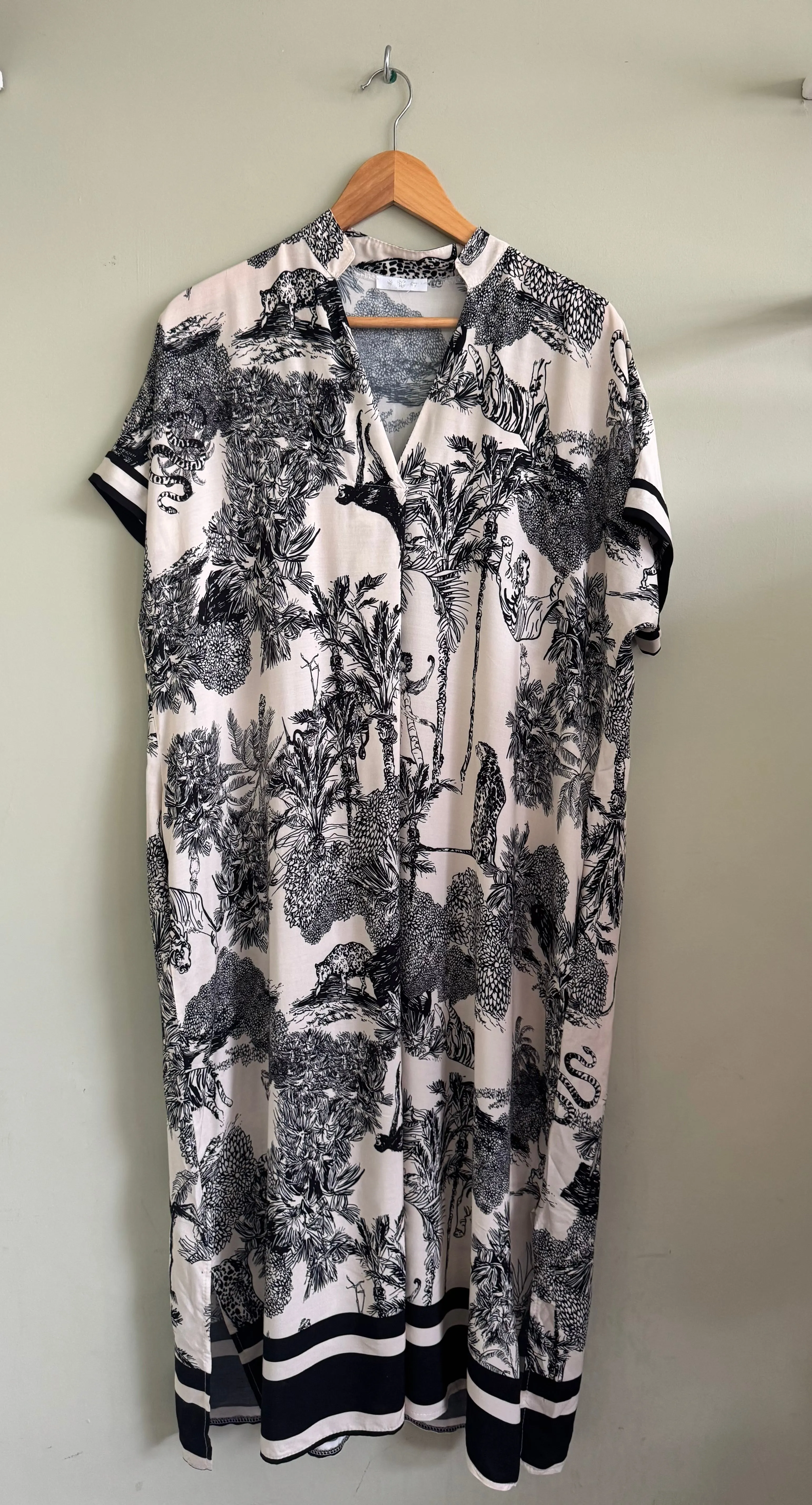 Anya Cream & Black Toile Du Jouy Safari Print Loose Maxi Dress