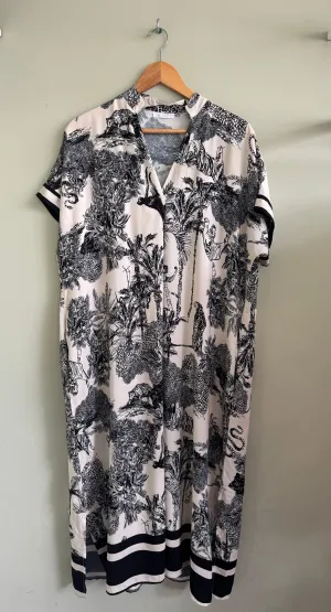 Anya Cream & Black Toile Du Jouy Safari Print Loose Maxi Dress