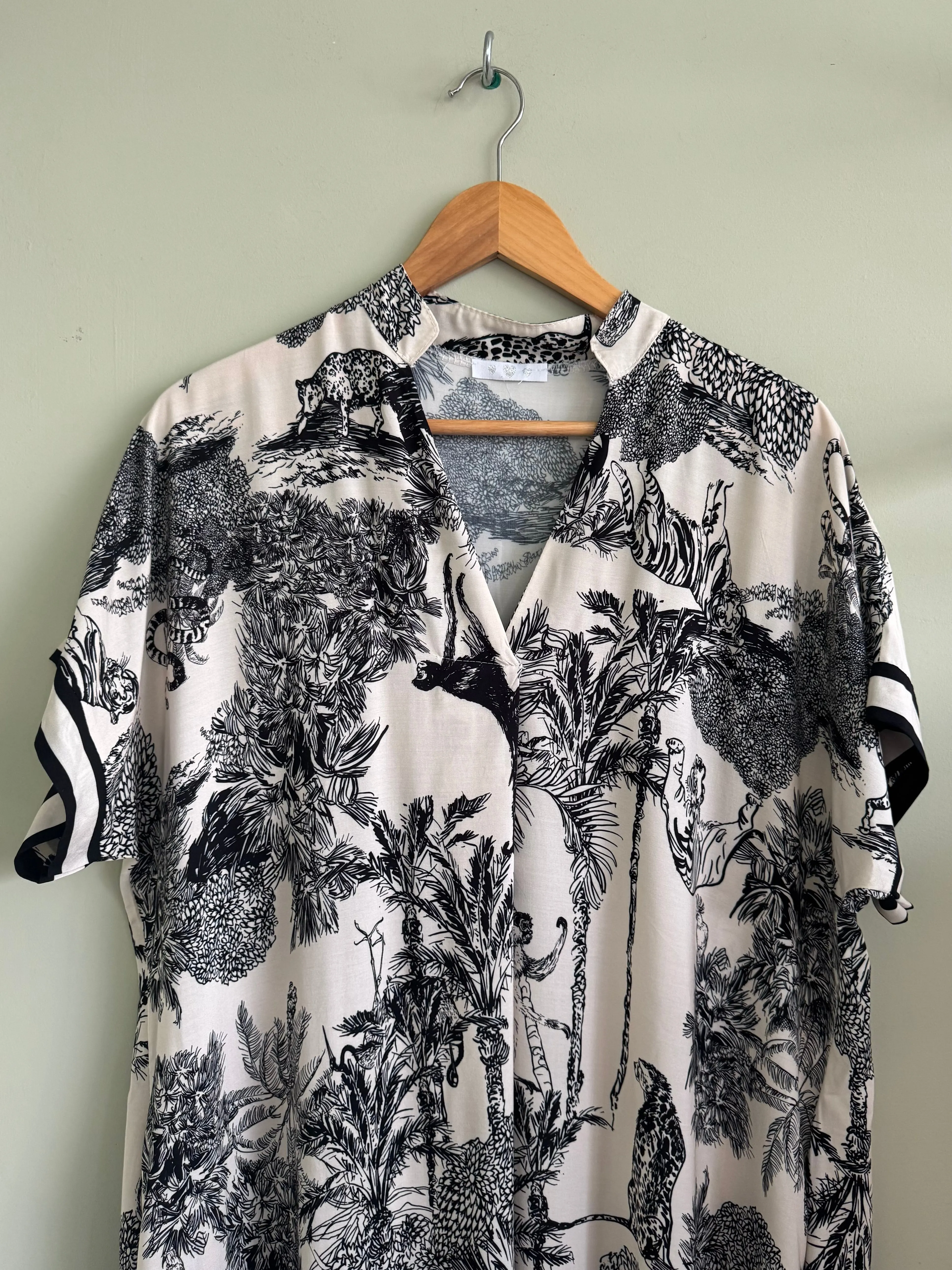 Anya Cream & Black Toile Du Jouy Safari Print Loose Maxi Dress