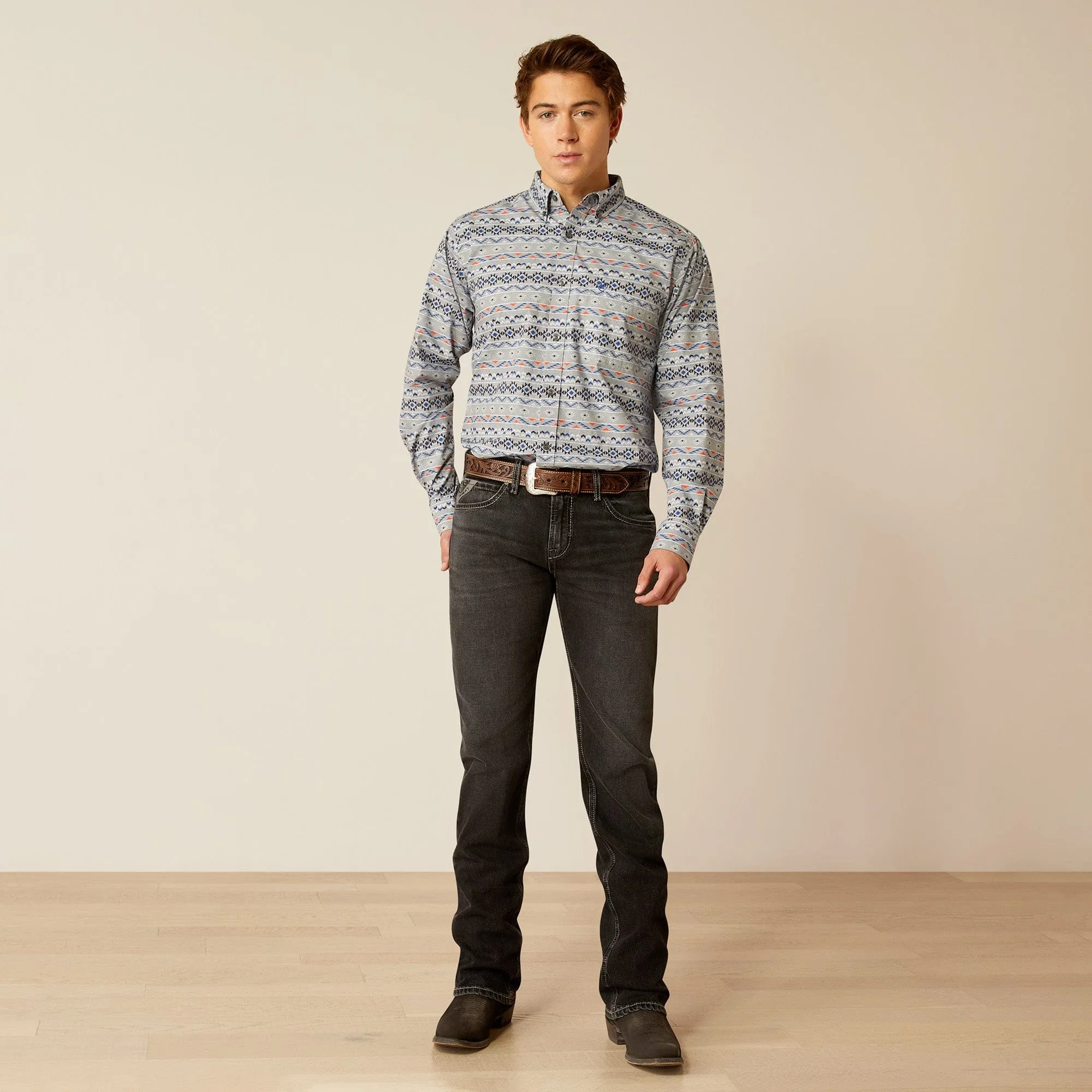 Ariat Men's Richie Grey/Blue Aztec Print Button Down