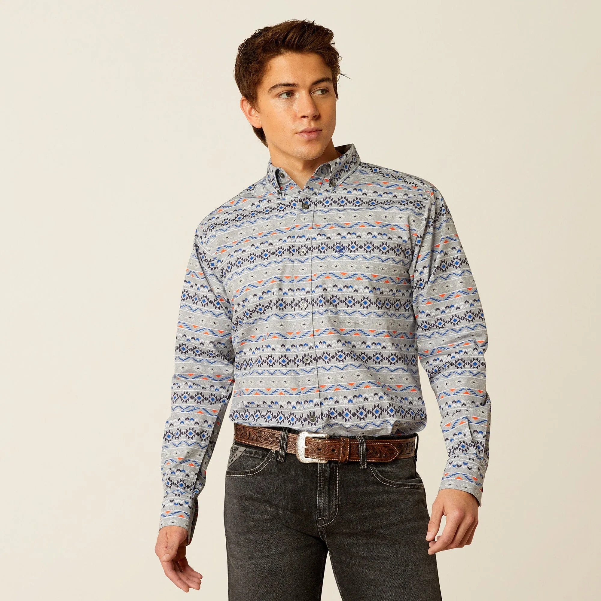 Ariat Men's Richie Grey/Blue Aztec Print Button Down