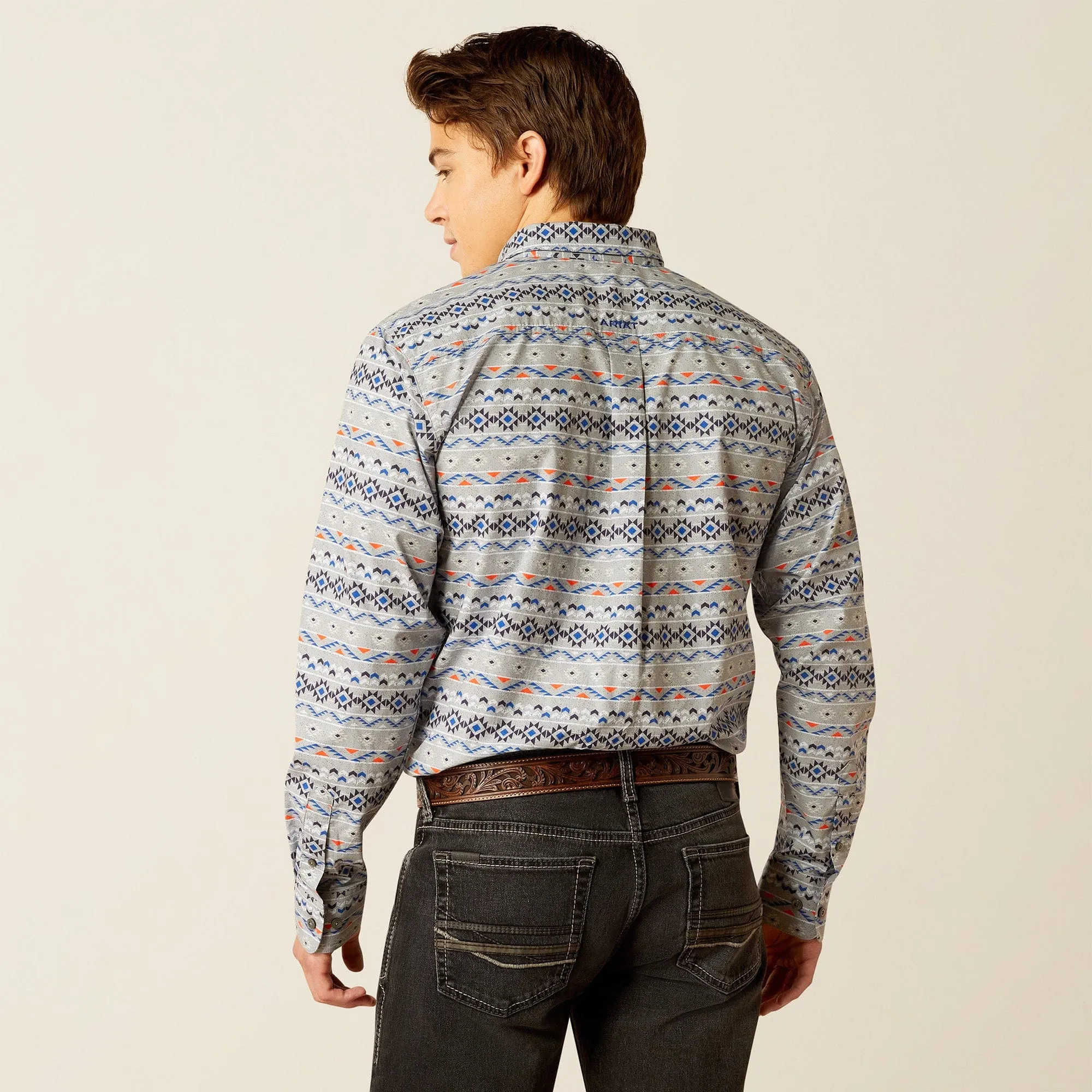 Ariat Men's Richie Grey/Blue Aztec Print Button Down