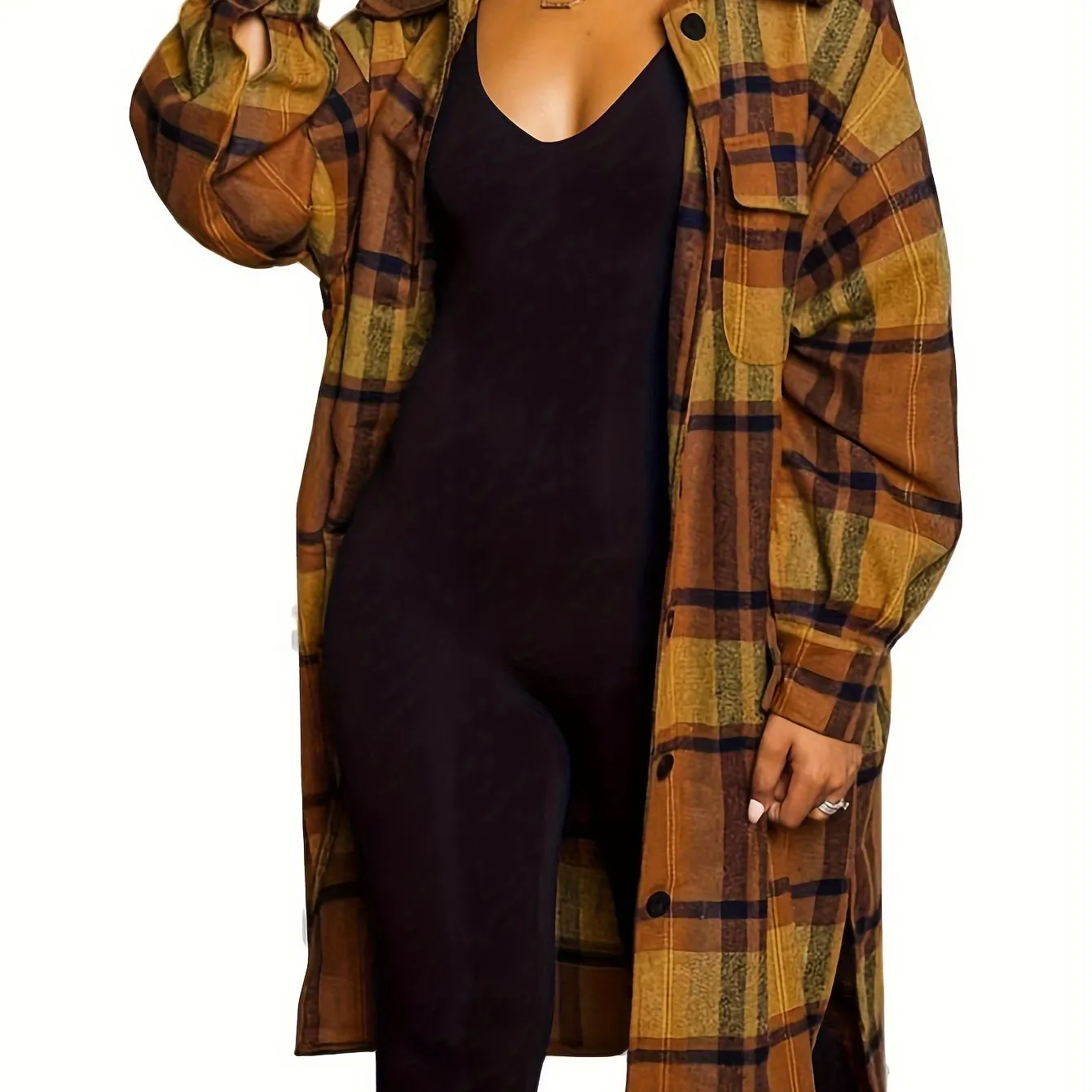 Autumn Women Fashion Plaid Shacket Single Breasted Color Blocking Lapel Blouse Jackets Office Lady Casual Checked Outerwear Coat