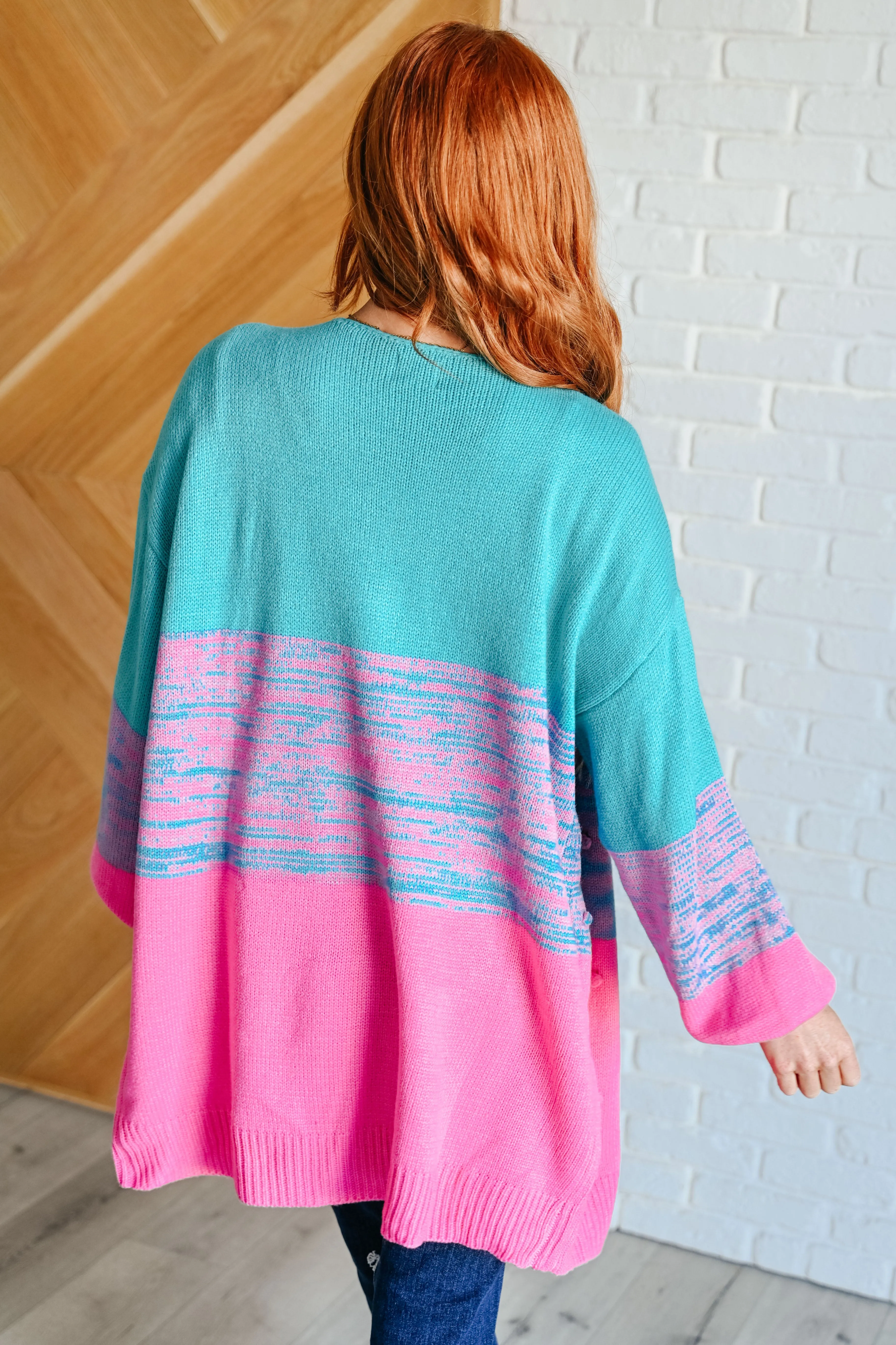 BiBi Turquoise &  Pink Pompom When We're Grooving Open Front Cardigan