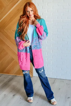 BiBi Turquoise &  Pink Pompom When We're Grooving Open Front Cardigan
