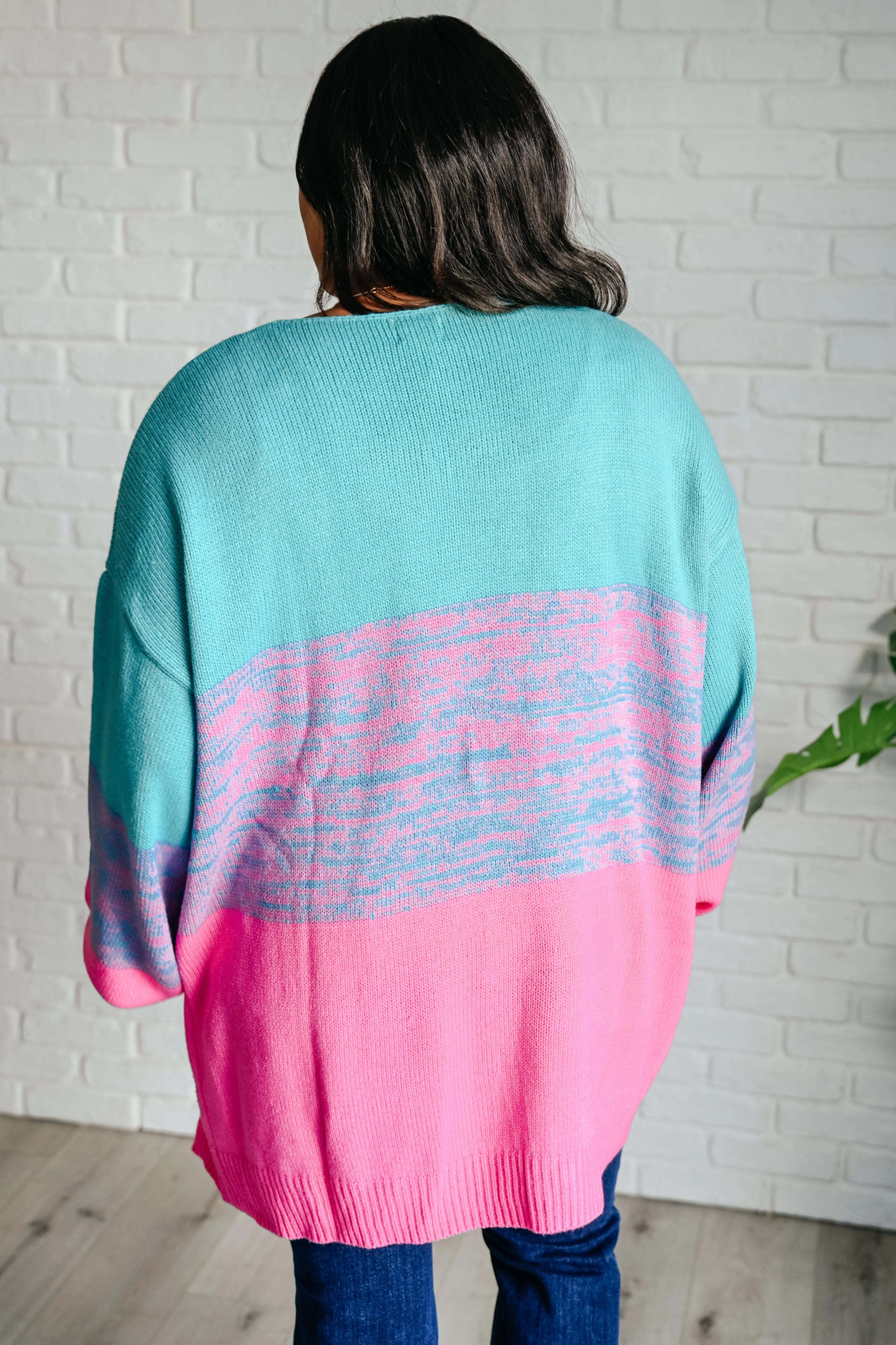 BiBi Turquoise &  Pink Pompom When We're Grooving Open Front Cardigan