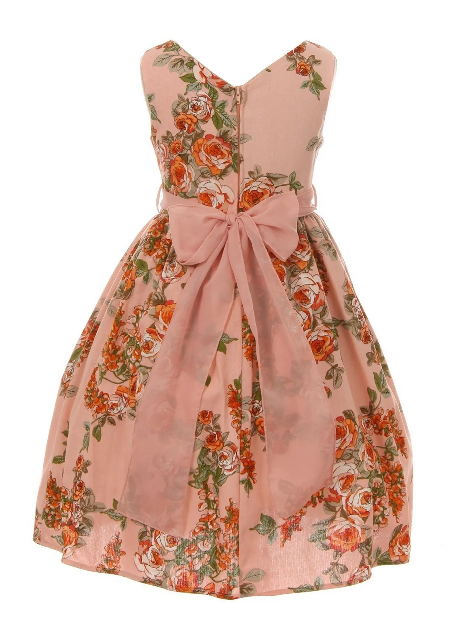 Big Girls Blush Flower Print Linen Sleeveless Easter Dress 8-14