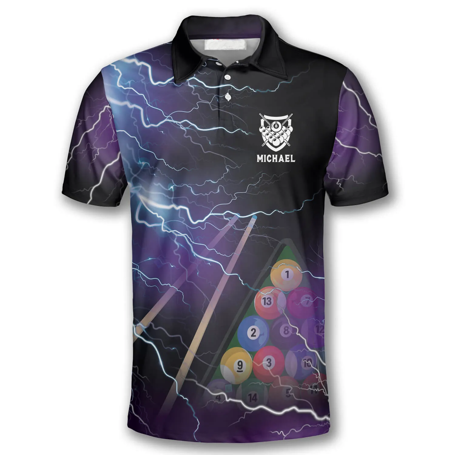 Billiard Pool Balls Thunder Lighting Custom Billiard Shirts for Men, Perfect Gift for Billiard Player