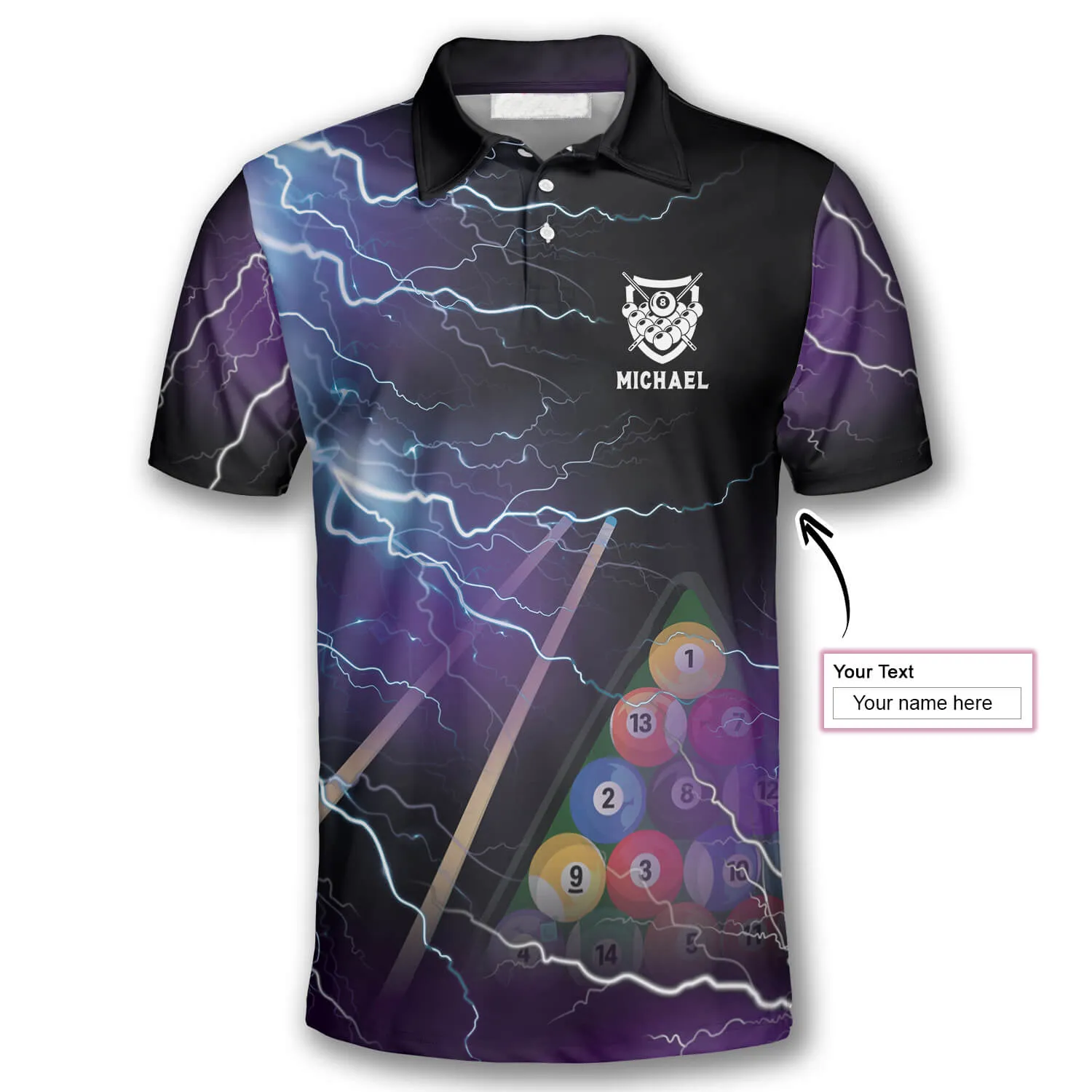Billiard Pool Balls Thunder Lighting Custom Billiard Shirts for Men, Perfect Gift for Billiard Player