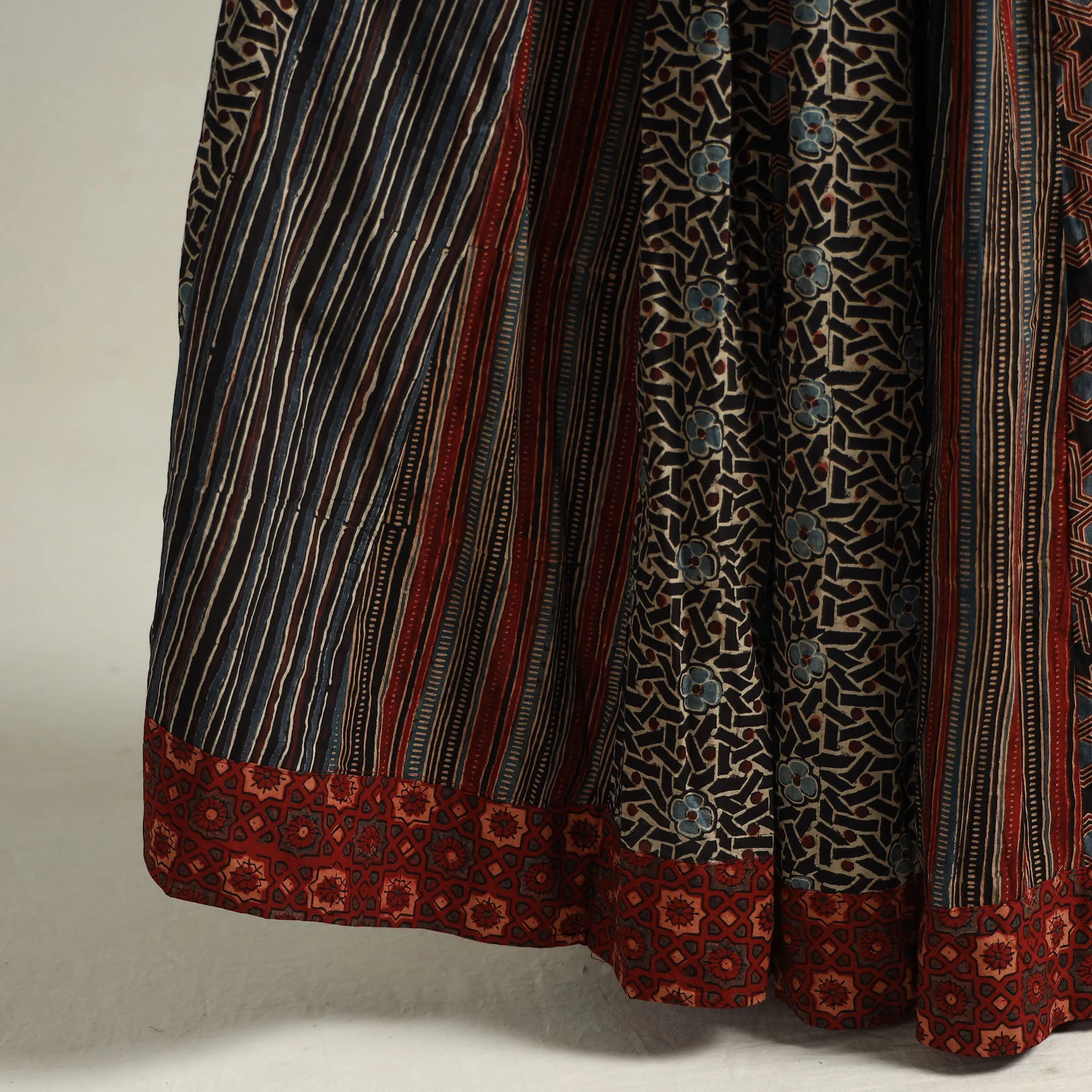 Black - Ajrakh Block Printed 24 Kali Patchwork Cotton Long Skirt 08