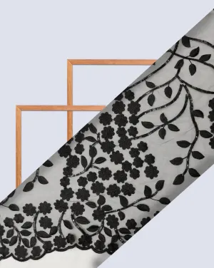 BLACK FLORAL EMBROIDERY POLYESTER NET DESIGNER FABRIC (WIDTH 58 INCHES)