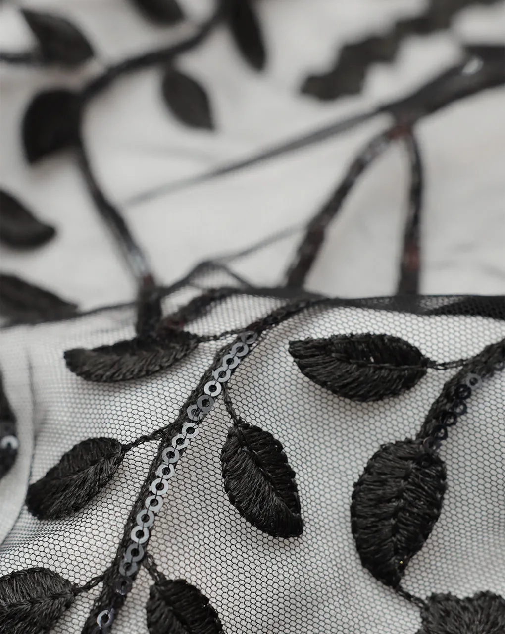 BLACK FLORAL EMBROIDERY POLYESTER NET DESIGNER FABRIC (WIDTH 58 INCHES)