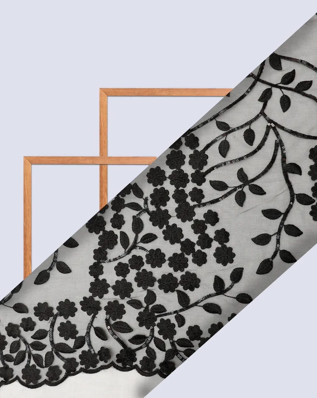BLACK FLORAL EMBROIDERY POLYESTER NET DESIGNER FABRIC (WIDTH 58 INCHES)