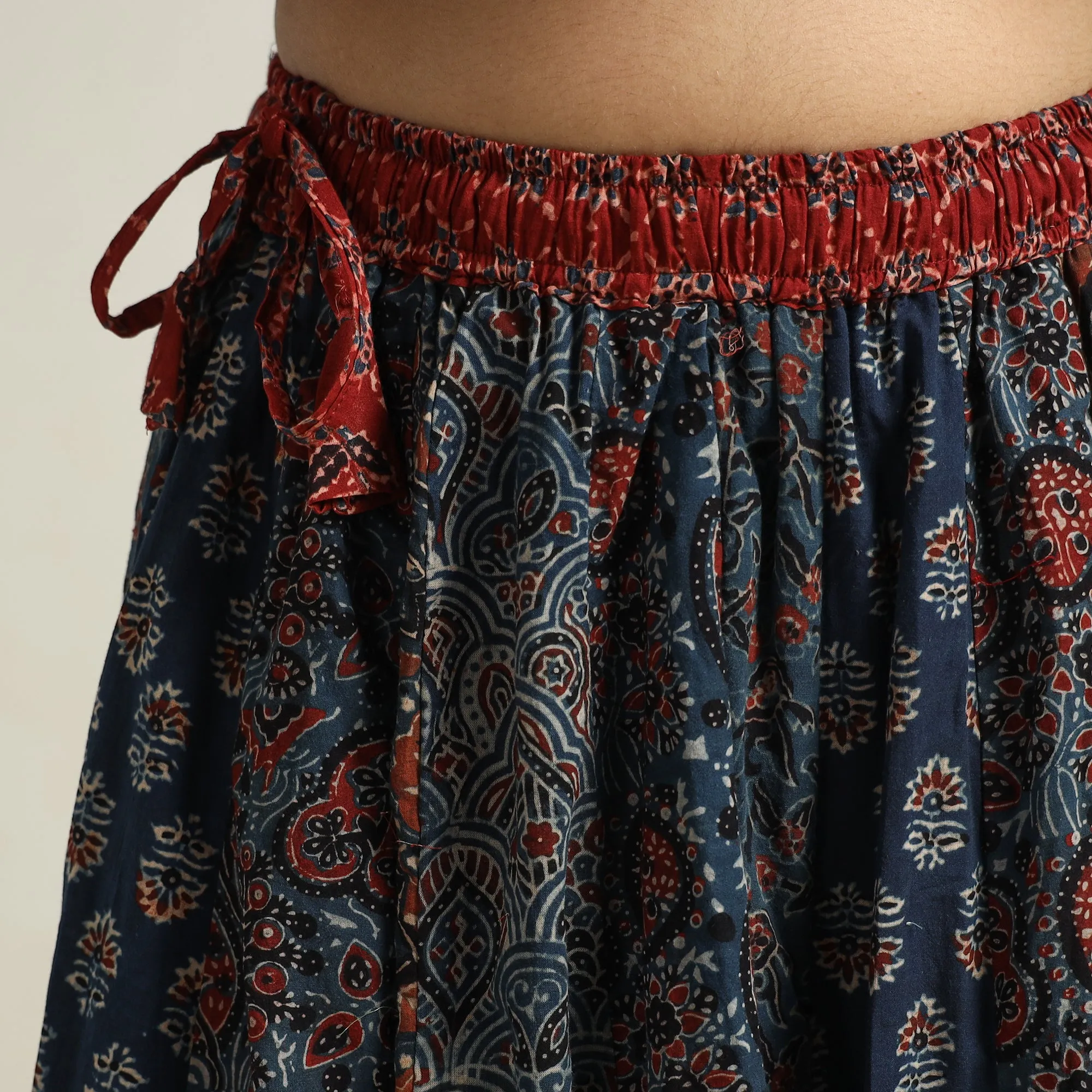 Blue - Ajrakh Block Printed 24 Kali Patchwork Cotton Long Skirt 18