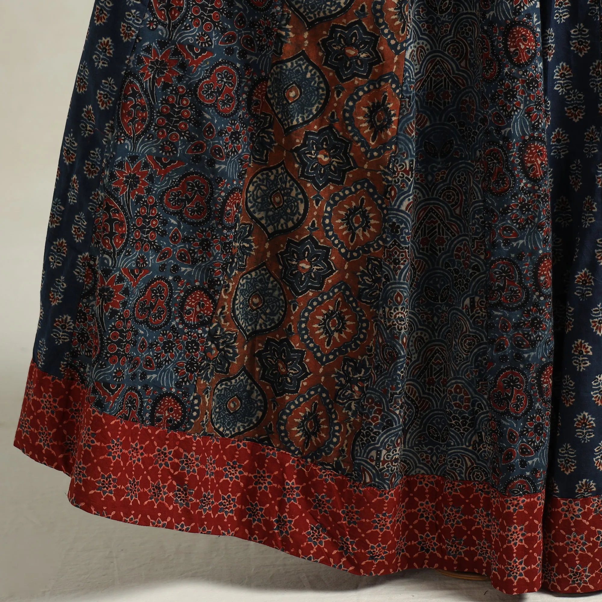 Blue - Ajrakh Block Printed 24 Kali Patchwork Cotton Long Skirt 18