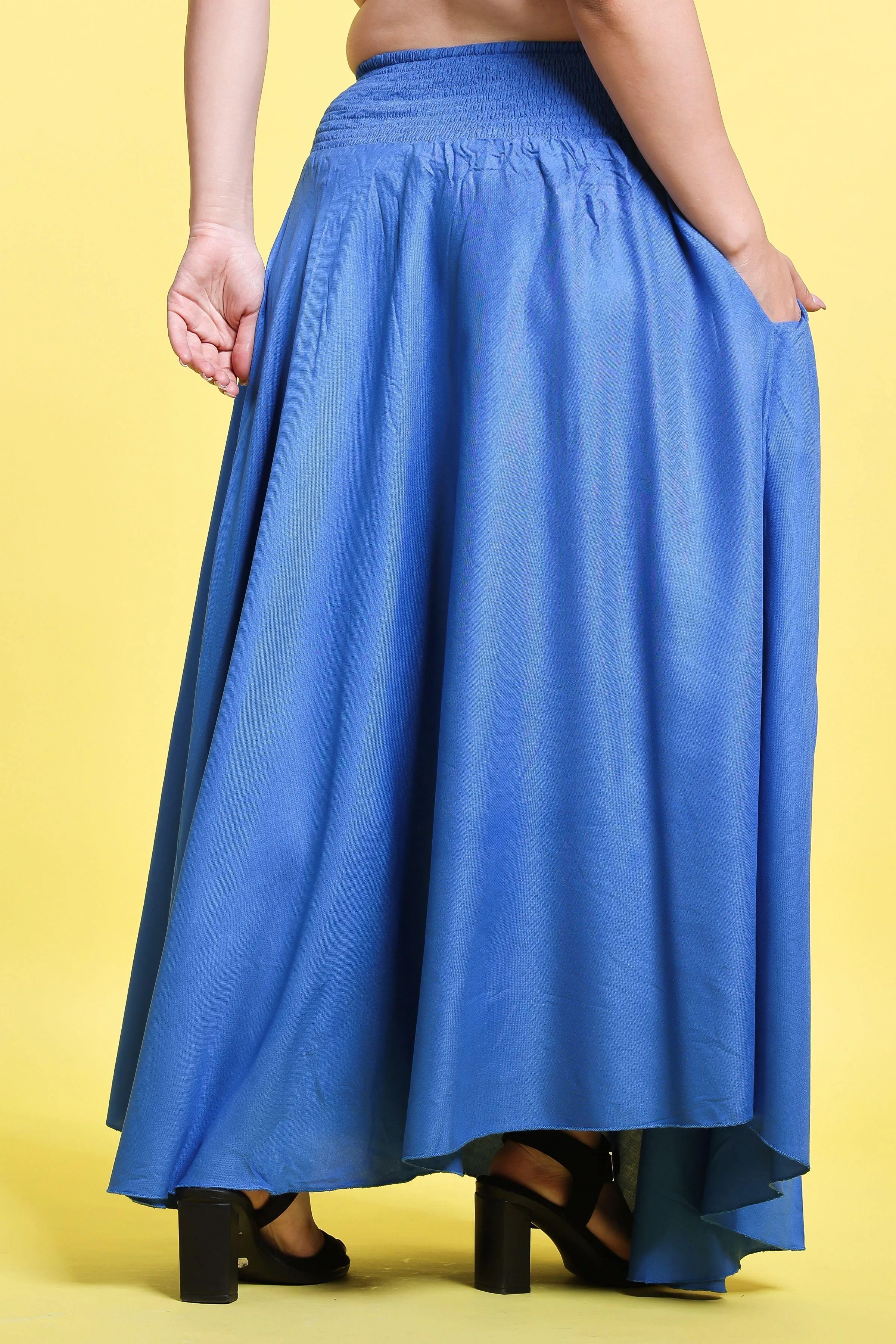 Blue Solid Long Skirt