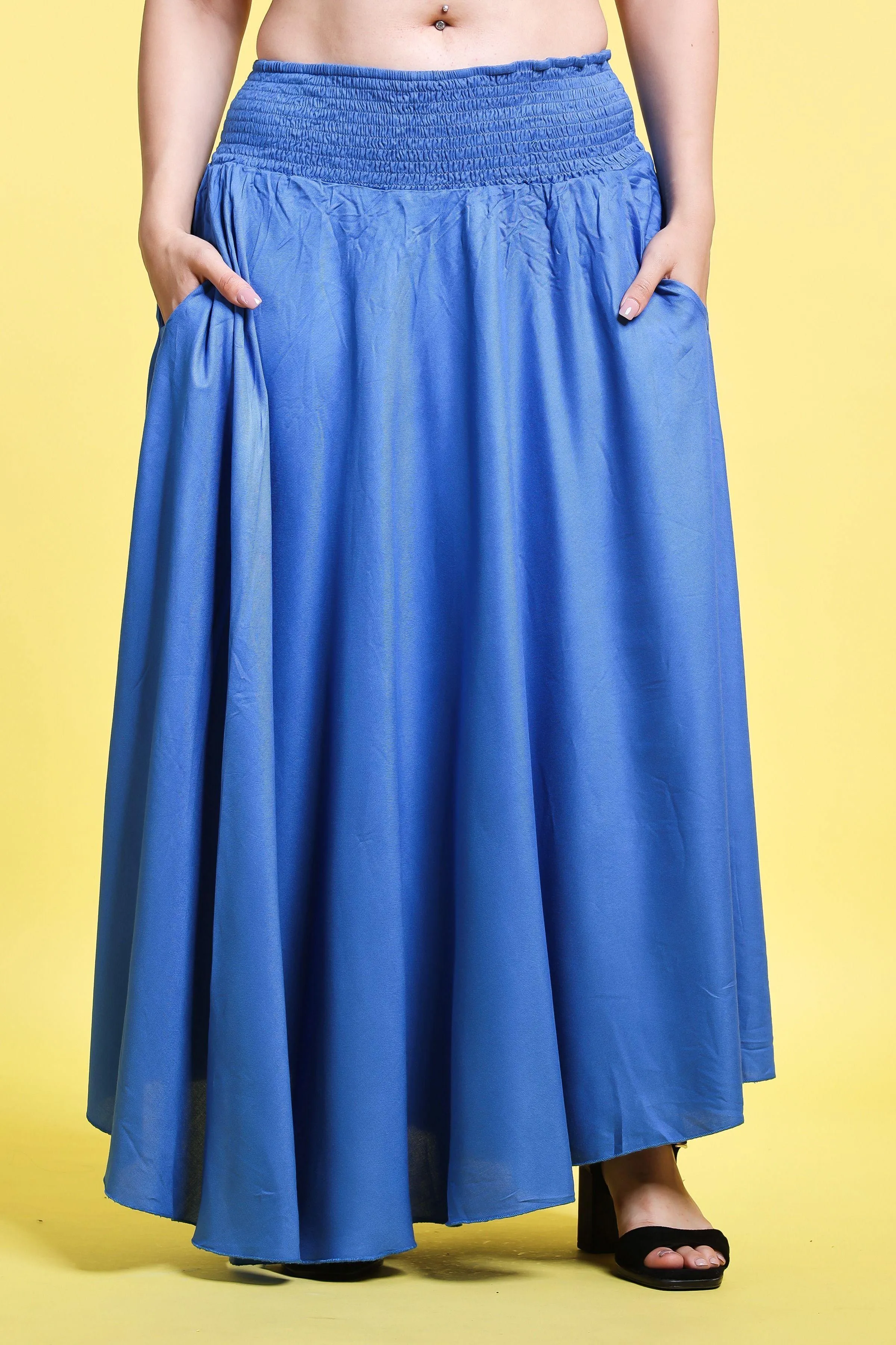 Blue Solid Long Skirt