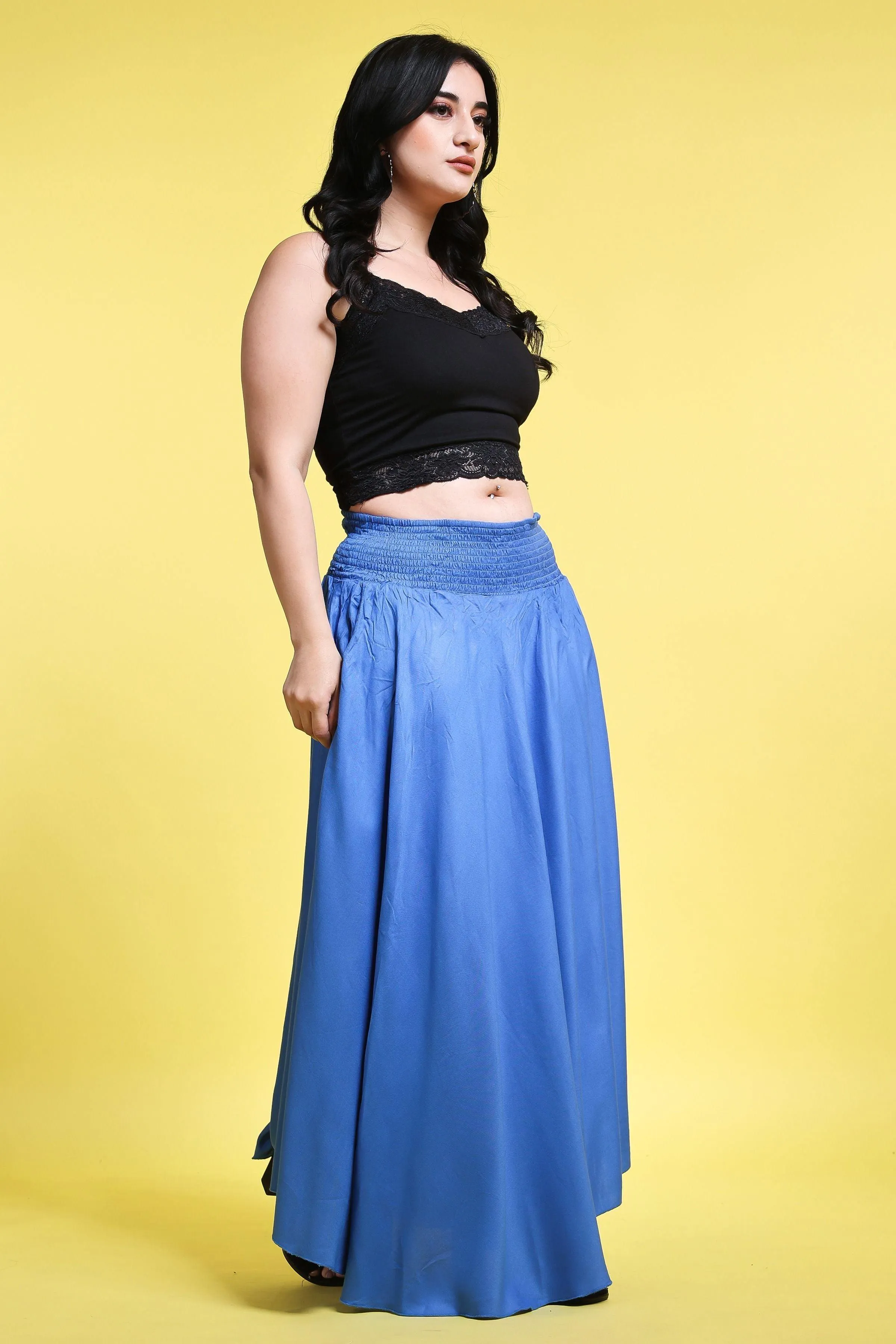 Blue Solid Long Skirt