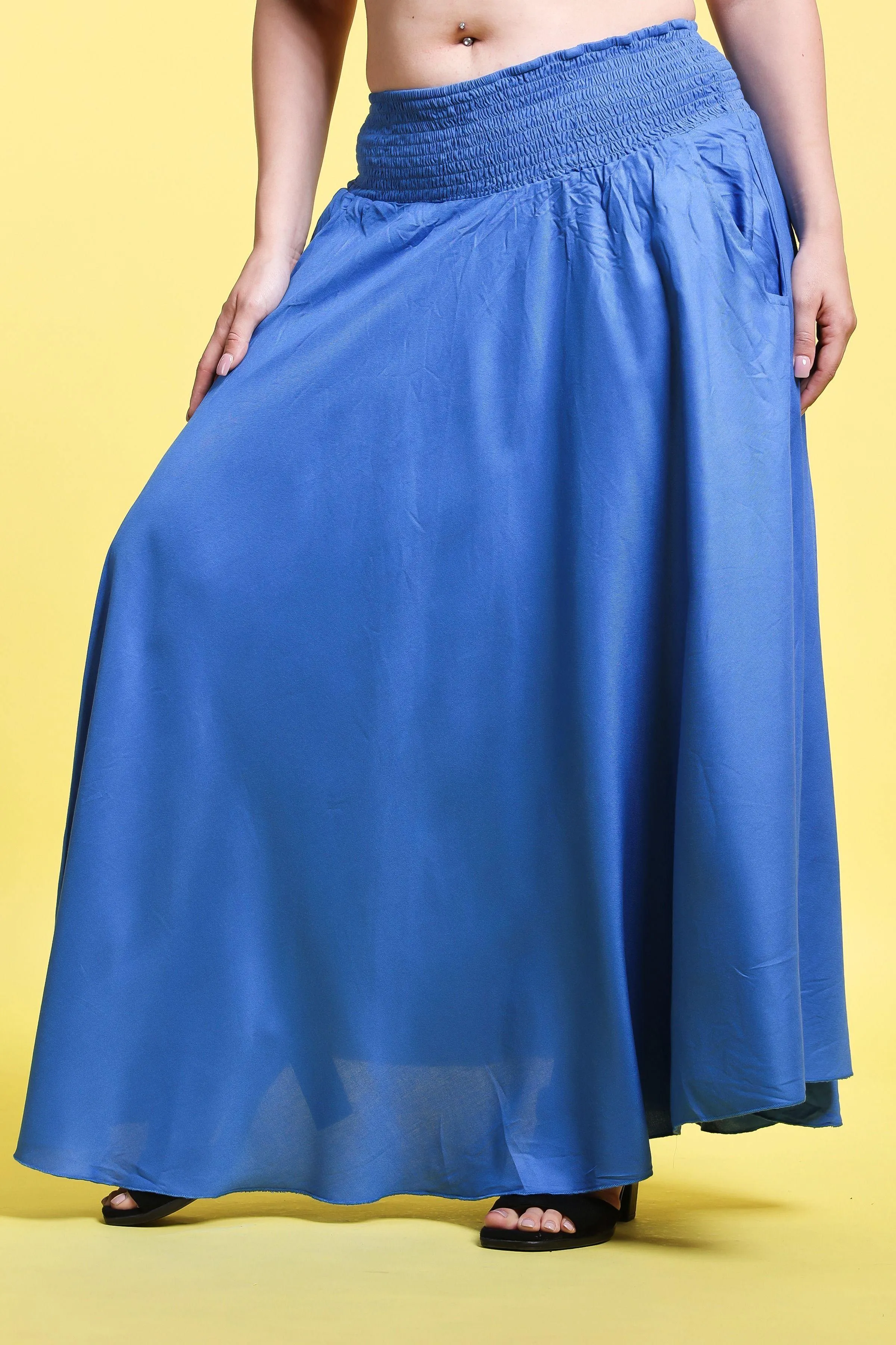 Blue Solid Long Skirt