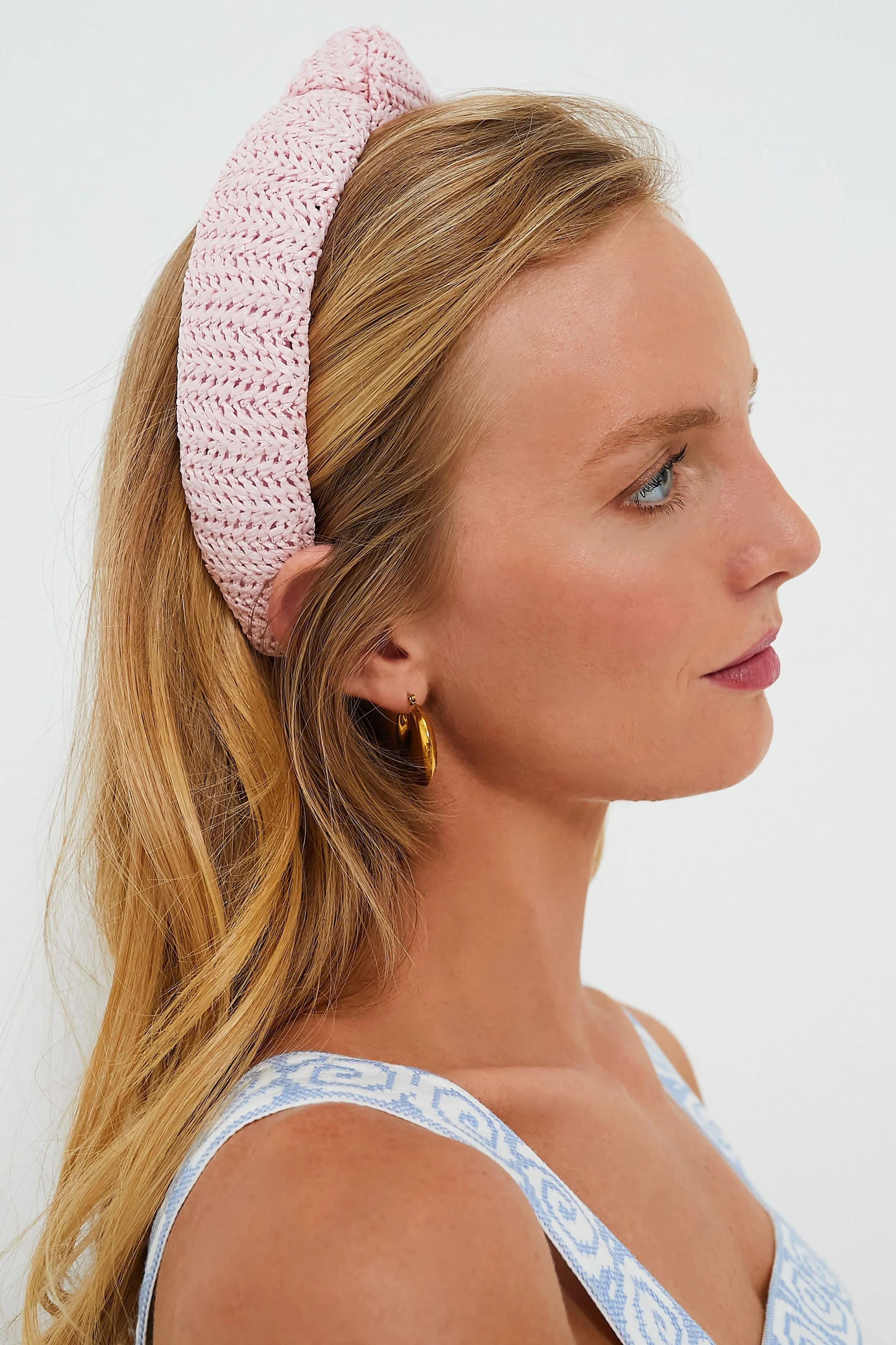 Blush Raffia Slim Knotted Headband