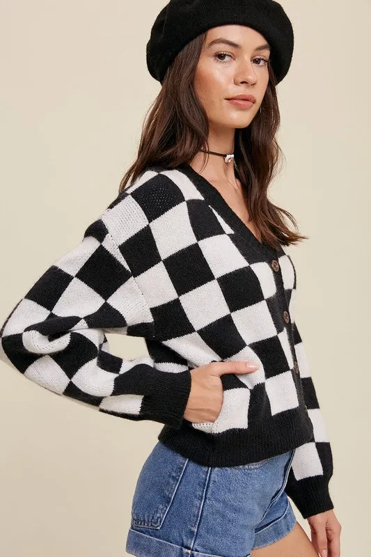 Bold Gingham Weaved Cardigan