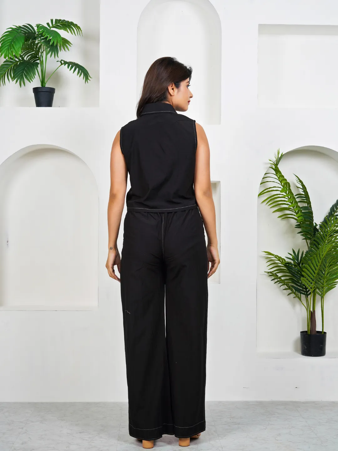 Boxy Black Cotton Solid Shirt