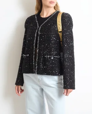 Chanel Ss/2022 Black Sequin Jacket With Pocket Detail Fr 44 (uk 16)