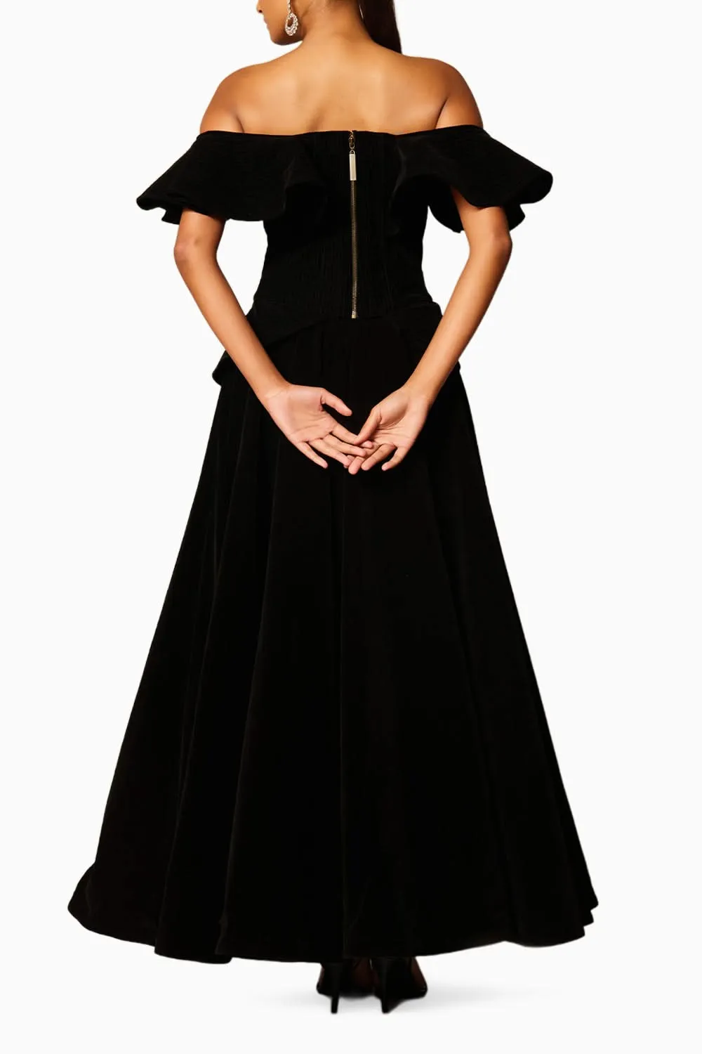 Checkmate Black Velvet Slit Skirt