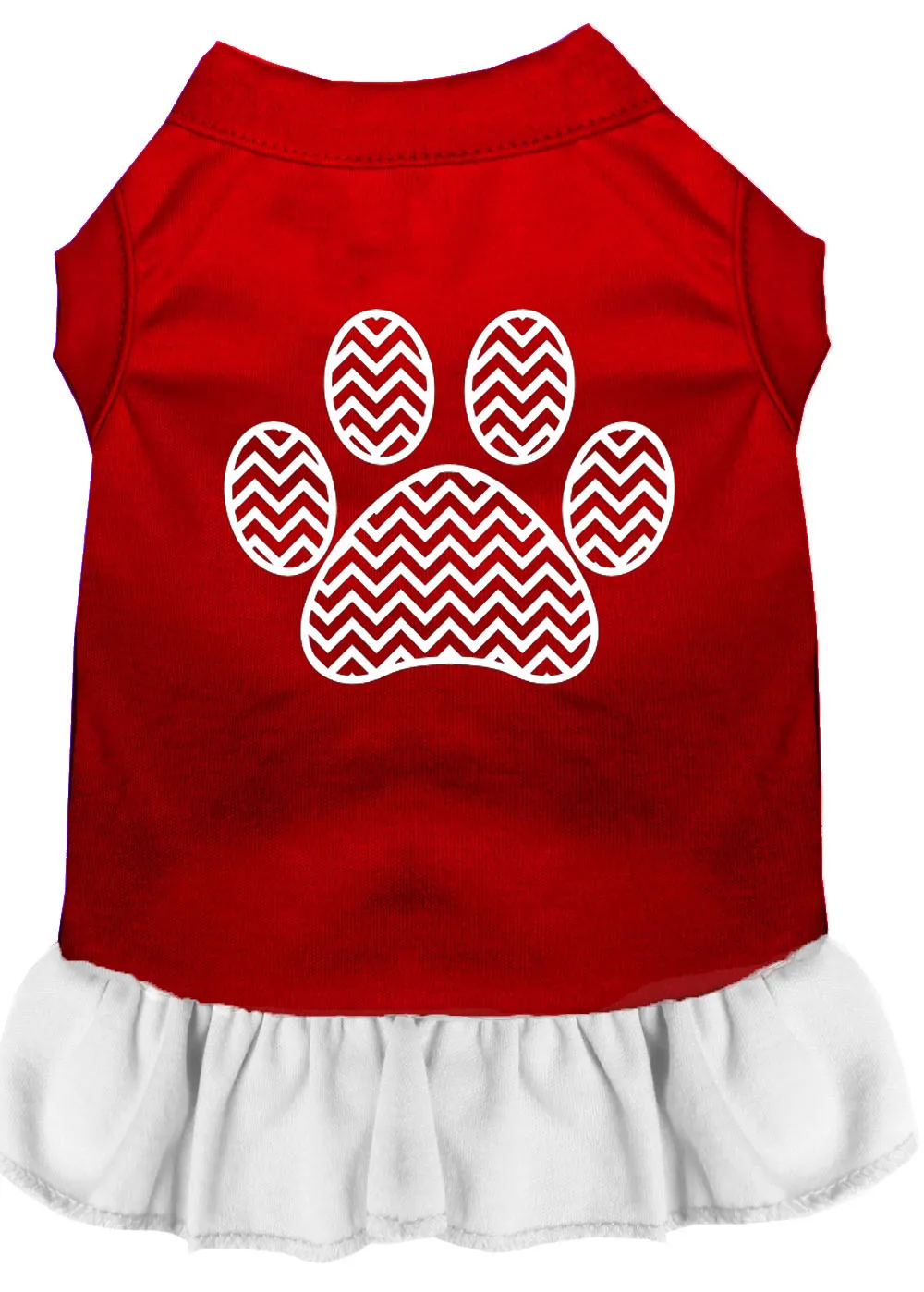 Chevron Paw Screen Print Dress Red With White Xxl