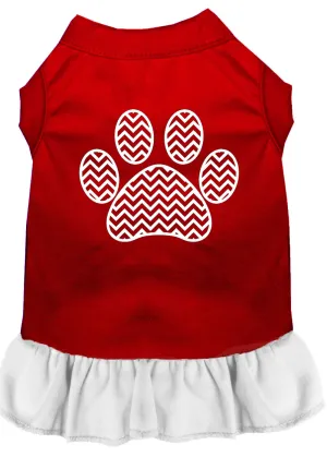 Chevron Paw Screen Print Dress Red With White Xxl