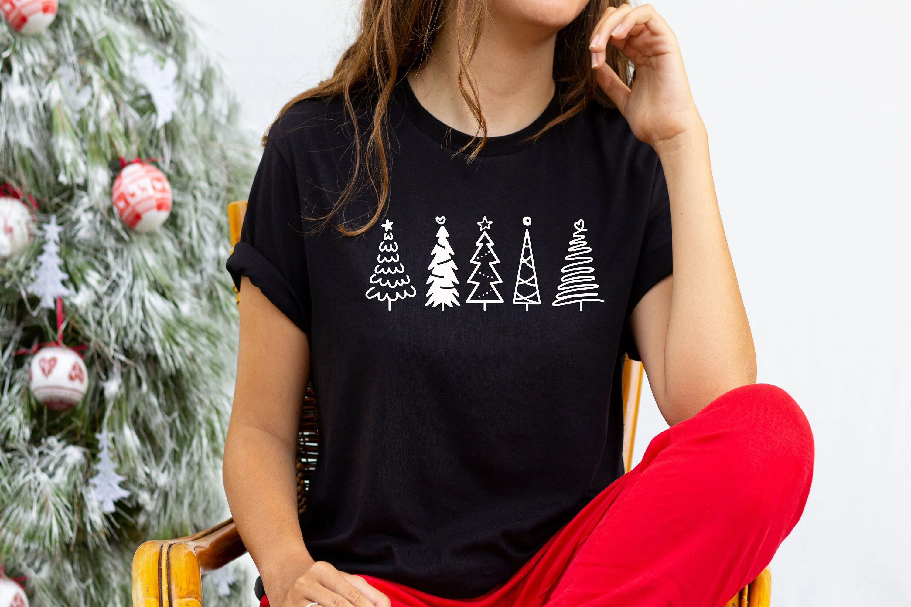 Christmas Tree Shirt - X-Mas T Shirt  - Family Matching Christmas - Fir Tress - Evergreen Scribble