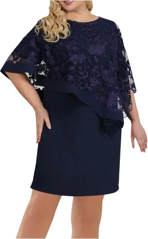 Cocktail Dresses for Women Plus Size Lace Embroidered Ruffles Shawl Short Sleeves Party Mini Dress Beach Sundress