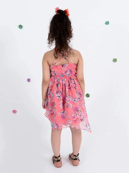 Coral Floral Chiffon Dress