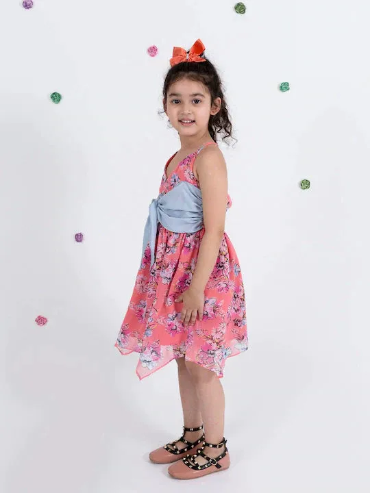 Coral Floral Chiffon Dress