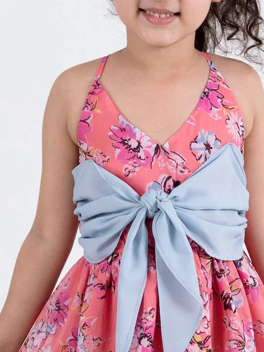 Coral Floral Chiffon Dress
