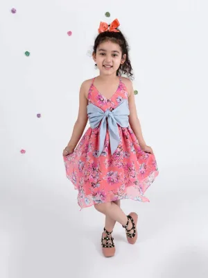 Coral Floral Chiffon Dress