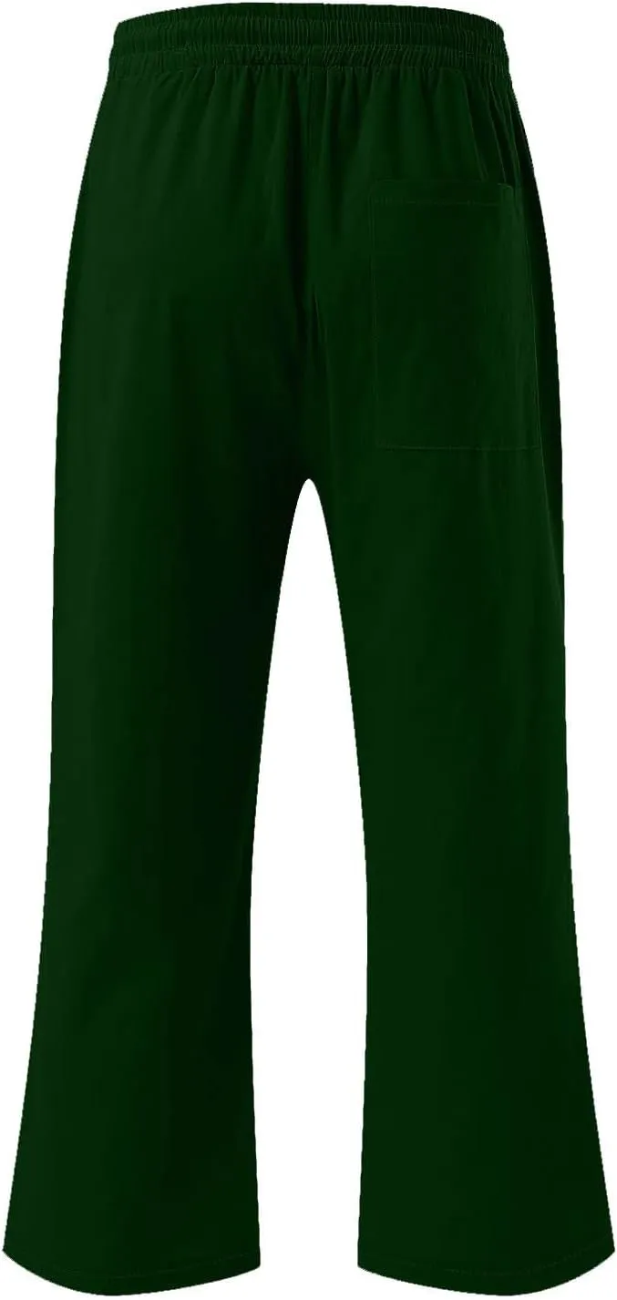 Cotton Linen Capris for Women Casual Summer High Waisted Wide Leg Capri Pants Lightweight Loose Cropped Trousers Solid