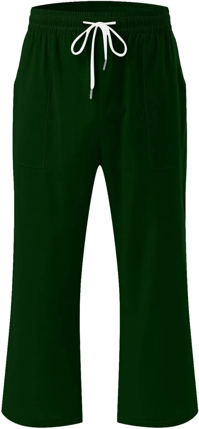 Cotton Linen Capris for Women Casual Summer High Waisted Wide Leg Capri Pants Lightweight Loose Cropped Trousers Solid