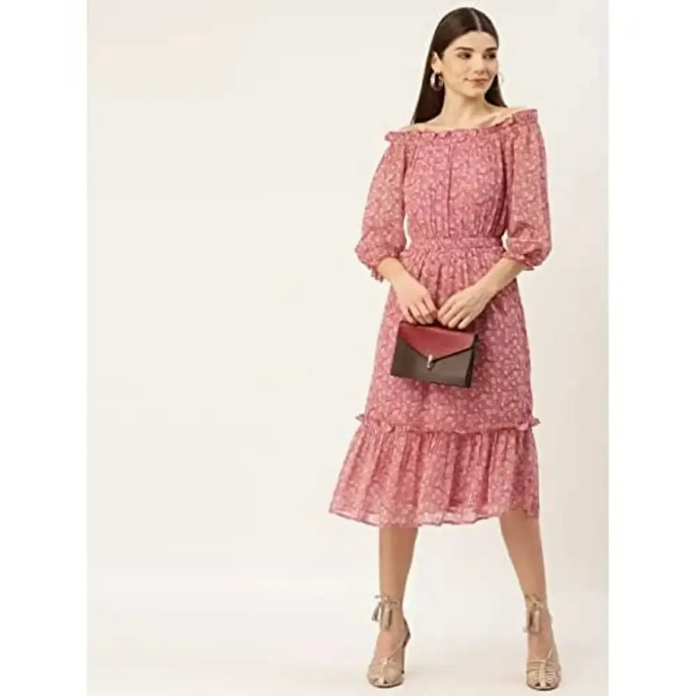 Deewa Women's Polyester Floral Print Mini Dress(Pink)