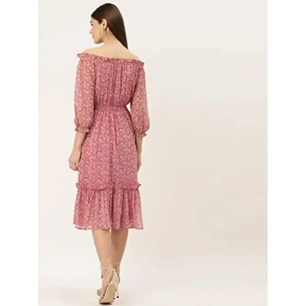 Deewa Women's Polyester Floral Print Mini Dress(Pink)