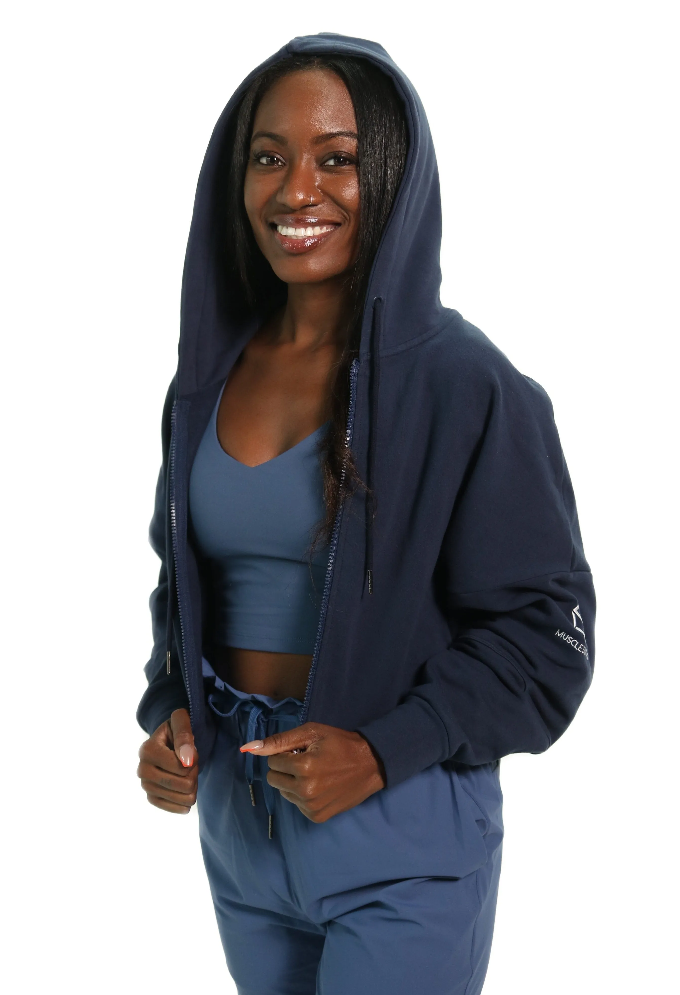 Denim Blue Zipper Up Hoodie