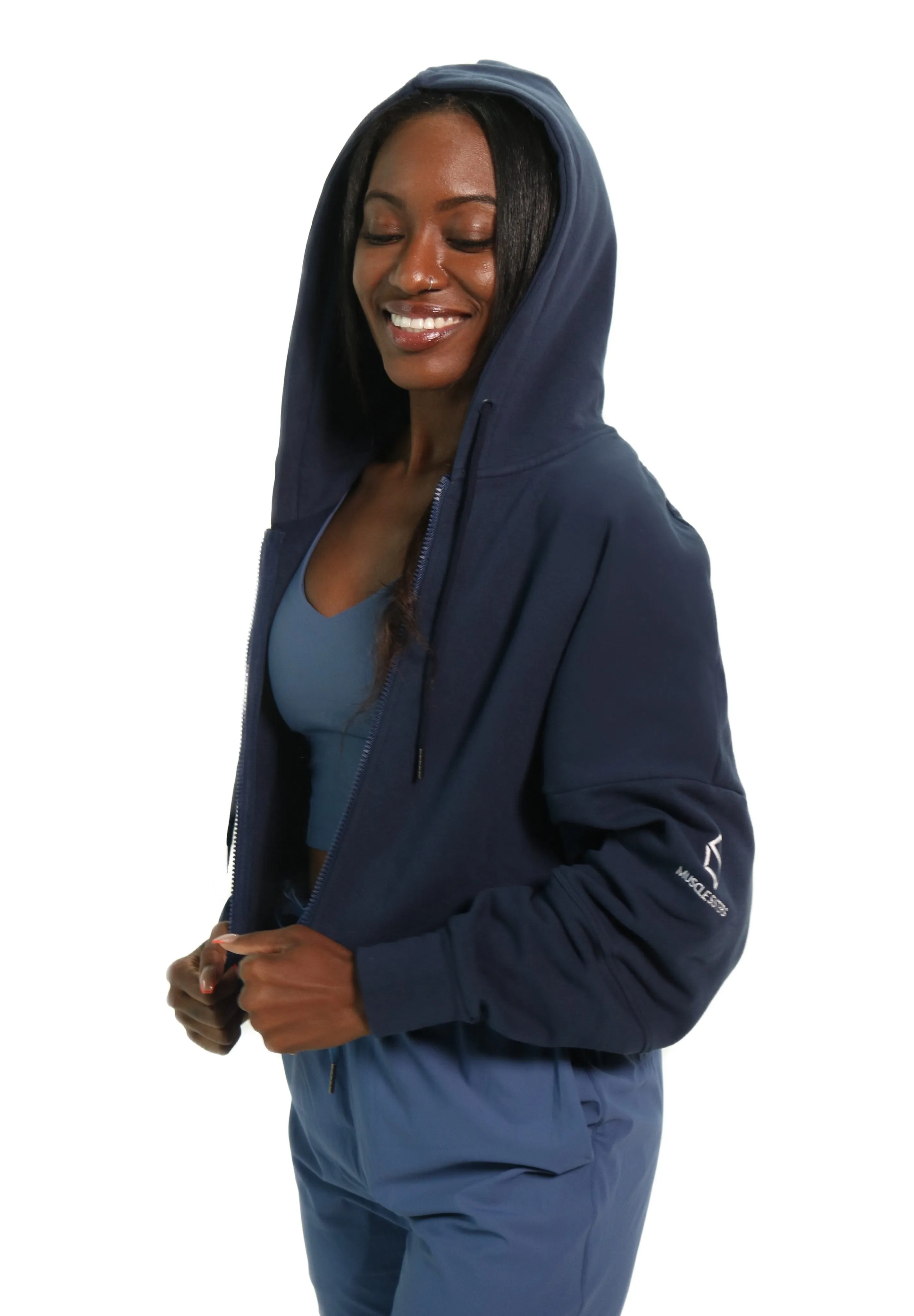 Denim Blue Zipper Up Hoodie