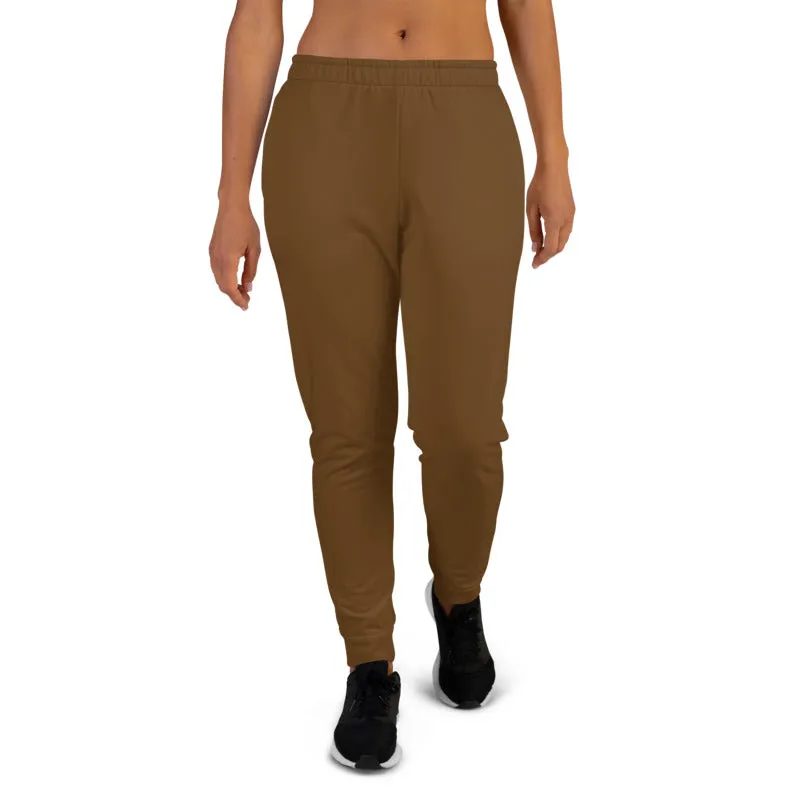 Earth Brown Women's Joggers, Solid Color Premium Slim Fit Soft Sweatpants-Made in EU