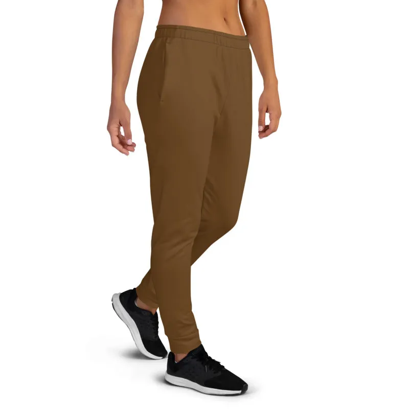 Earth Brown Women's Joggers, Solid Color Premium Slim Fit Soft Sweatpants-Made in EU