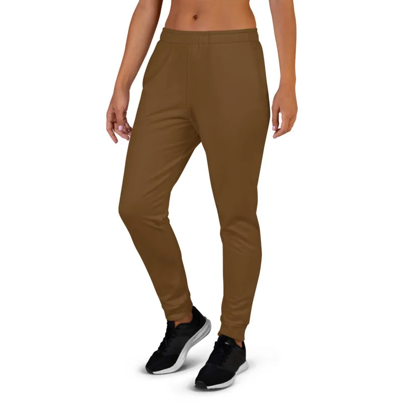 Earth Brown Women's Joggers, Solid Color Premium Slim Fit Soft Sweatpants-Made in EU