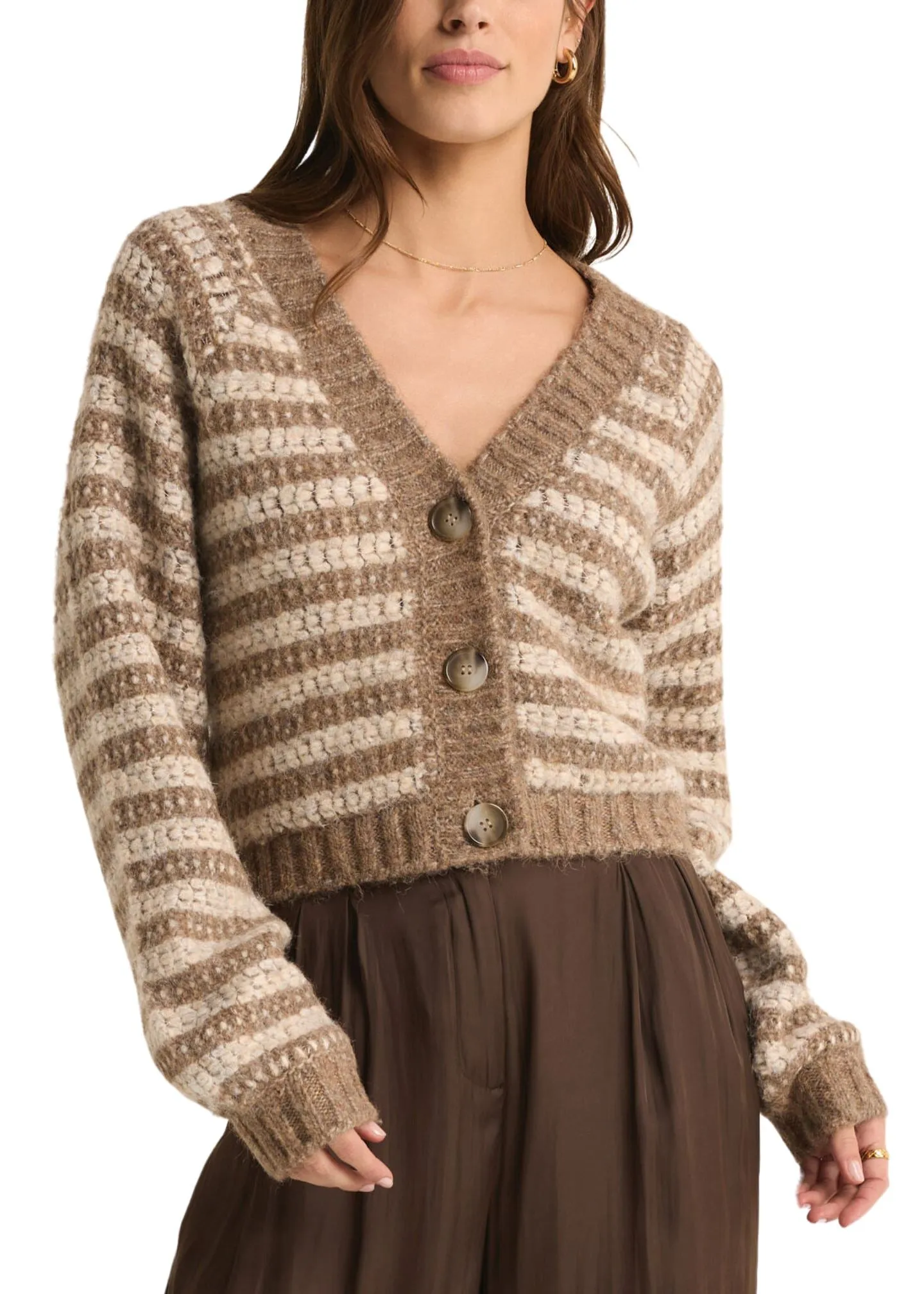 Este Metallic Stripe Cardigan