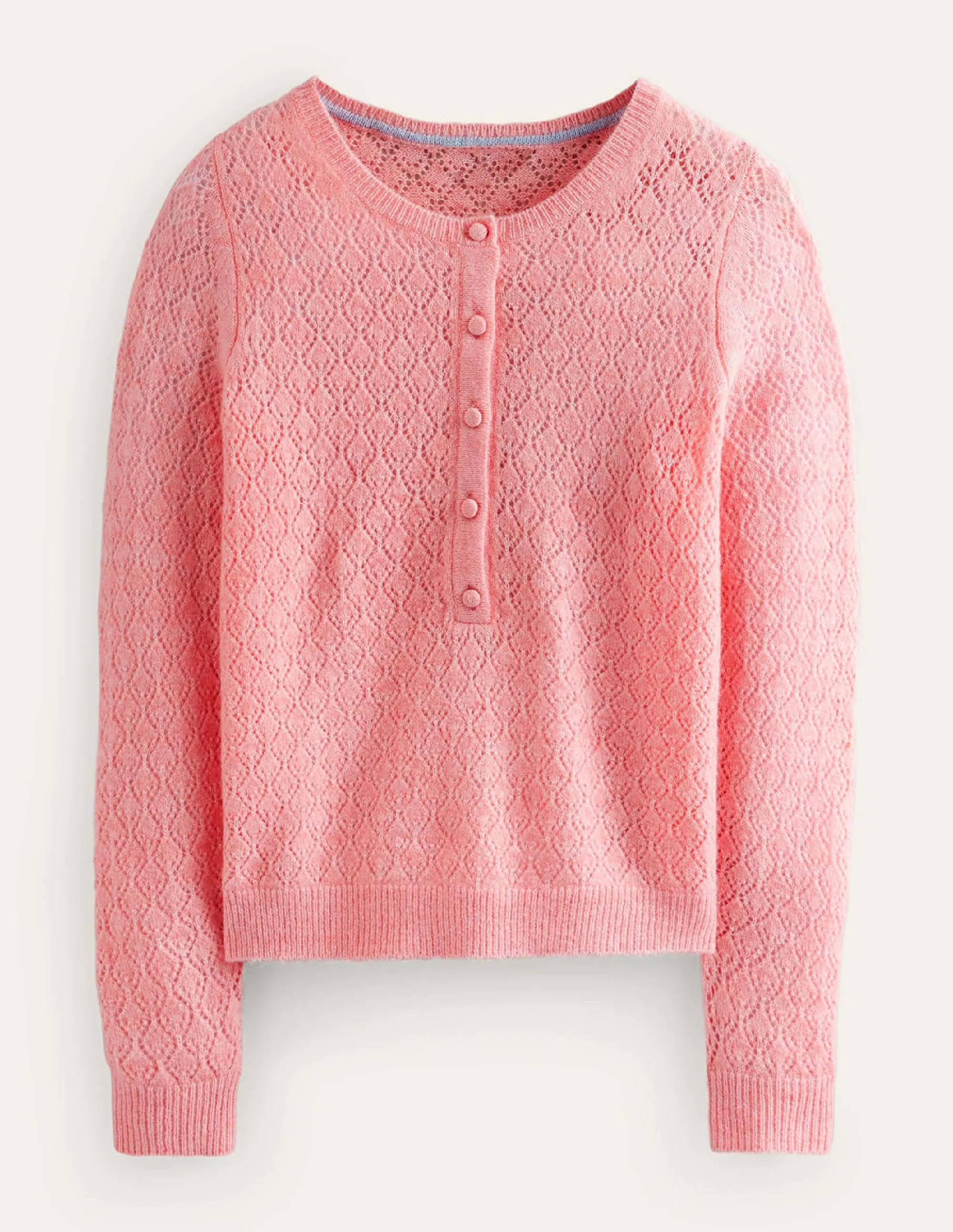 Fluffy Henley Pointelle Jumper-Dahlia Pink