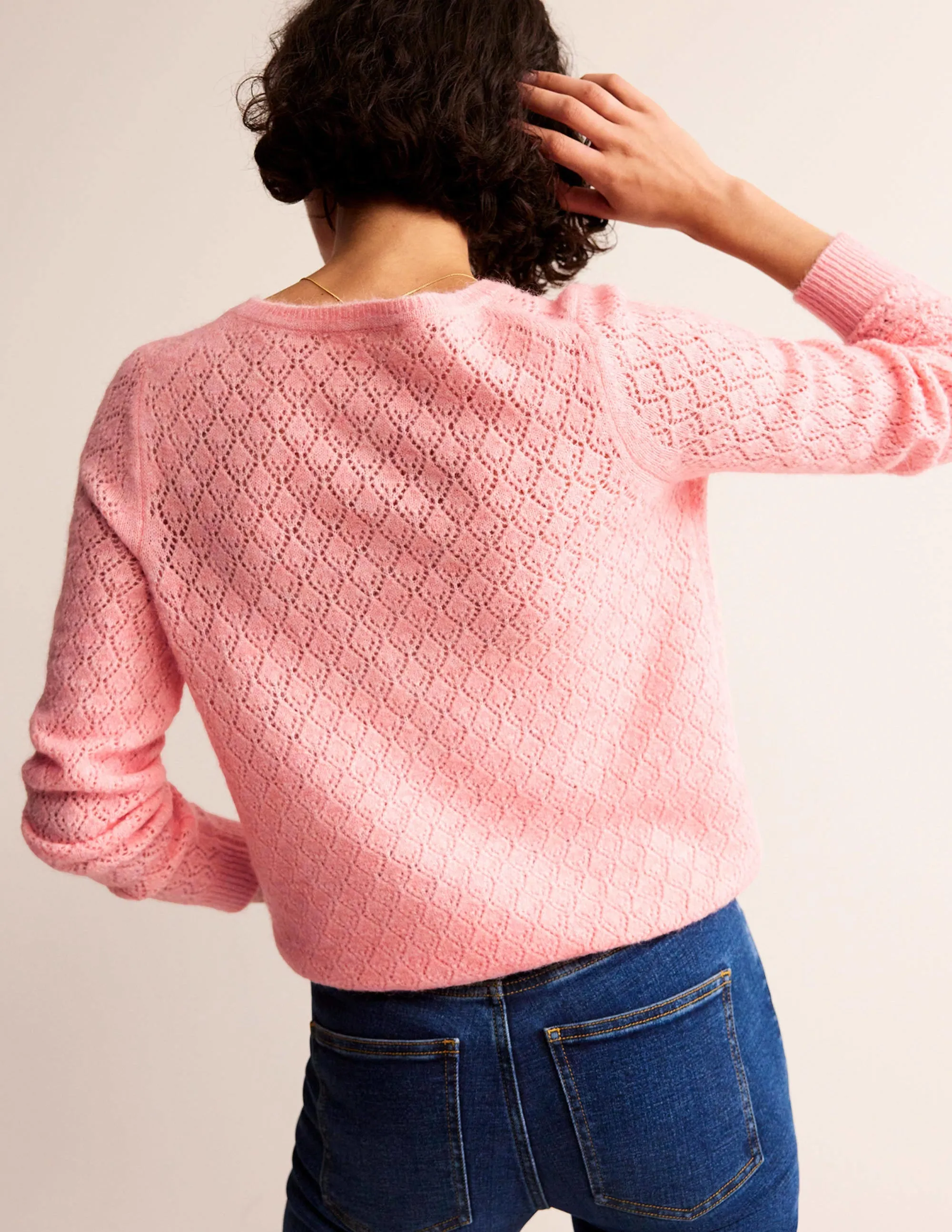 Fluffy Henley Pointelle Jumper-Dahlia Pink